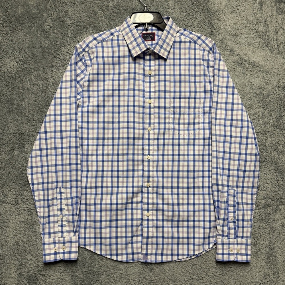 UNTUCKit Shirt Mens L Slim Fit Evans Blue Purple Plaid Long Sleeve Button Up